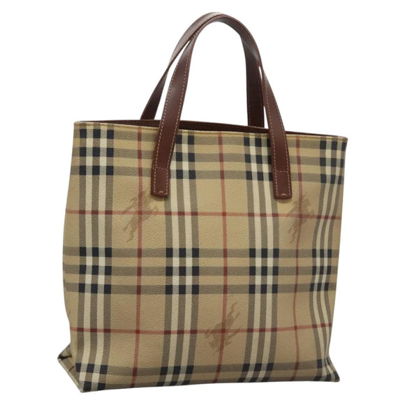 BURBERRY Nova Check Hand Bag PVC Beige Brown gold Auth BD438