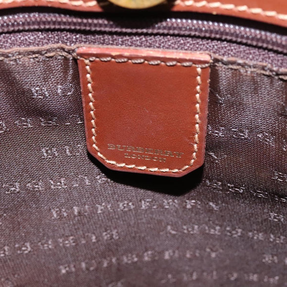 BURBERRY Nova Check Hand Bag PVC Beige Brown gold Auth BD438