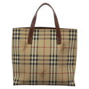 BURBERRY Nova Check Hand Bag PVC Beige Brown gold Auth BD438-13