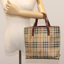 BURBERRY Nova Check Hand Bag PVC Beige Brown gold Auth BD438-21