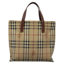 BURBERRY Nova Check Hand Bag PVC Beige Brown gold Auth BD438-2