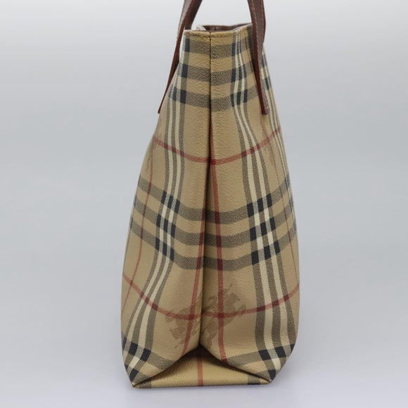 BURBERRY Nova Check Hand Bag PVC Beige Brown gold Auth BD438