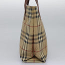 BURBERRY Nova Check Hand Bag PVC Beige Brown gold Auth BD438-4