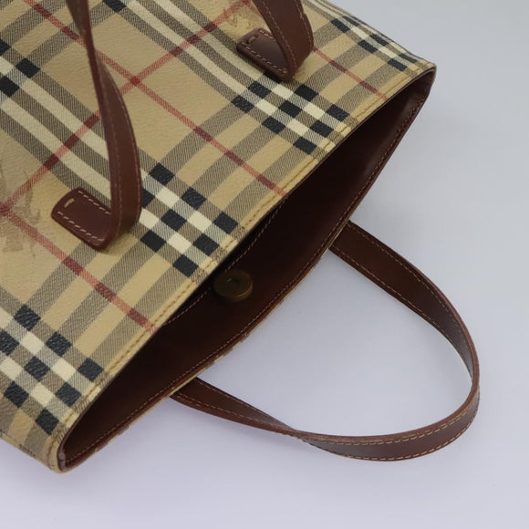 BURBERRY Nova Check Hand Bag PVC Beige Brown gold Auth BD438