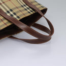 BURBERRY Nova Check Hand Bag PVC Beige Brown gold Auth BD438-7