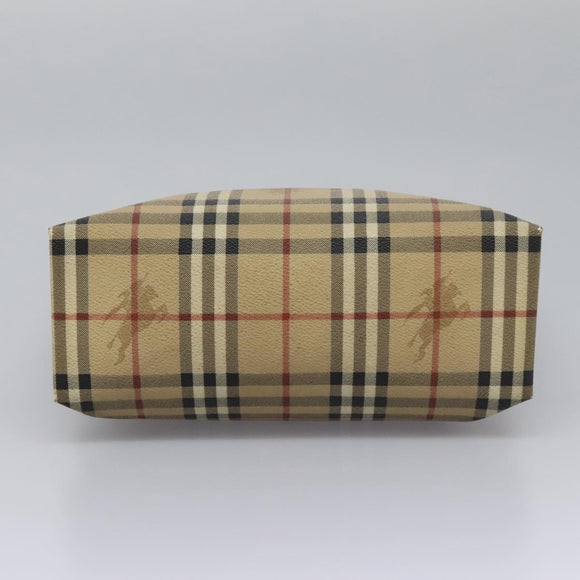 BURBERRY Nova Check Hand Bag PVC Beige Brown gold Auth BD438
