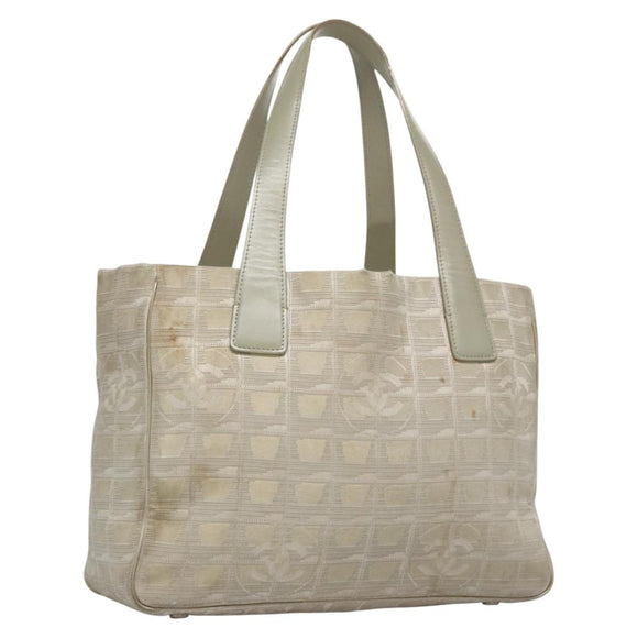 CHANEL New travel line Tote Bag Canvas Beige CC Auth BD439