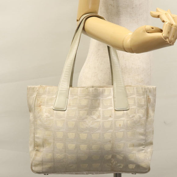 CHANEL New travel line Tote Bag Canvas Beige CC Auth BD439