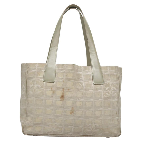 CHANEL New travel line Tote Bag Canvas Beige CC Auth BD439