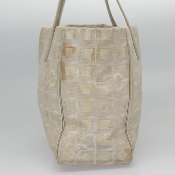 CHANEL New travel line Tote Bag Canvas Beige CC Auth BD439