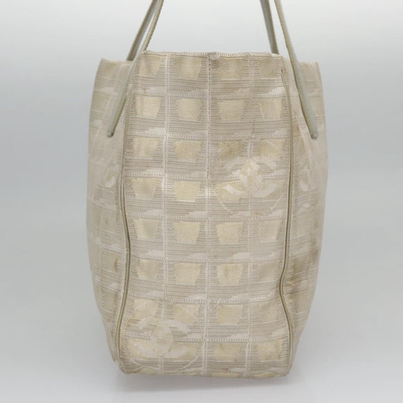 CHANEL New travel line Tote Bag Canvas Beige CC Auth BD439