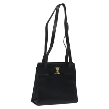 Salvatore Ferragamo Vala Shoulder Bag Leather Black Gold Auth BD443