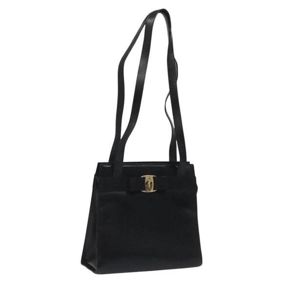 Salvatore Ferragamo Vala Shoulder Bag Leather Black Gold Auth BD443