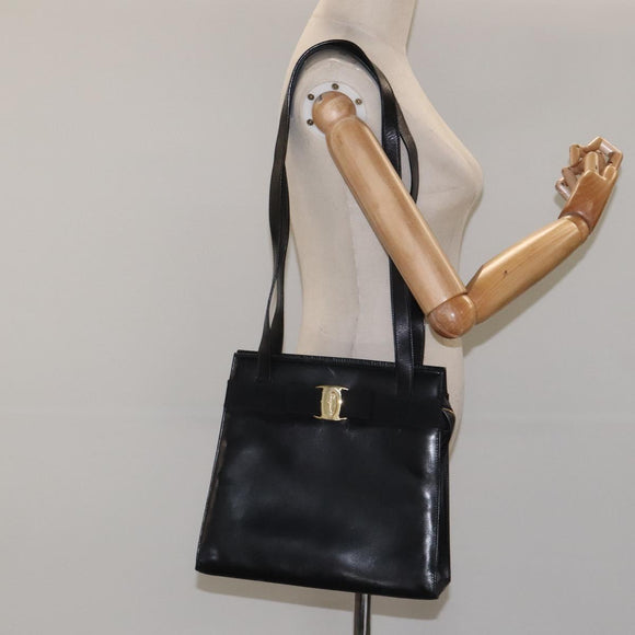 Salvatore Ferragamo Vala Shoulder Bag Leather Black Gold Auth BD443
