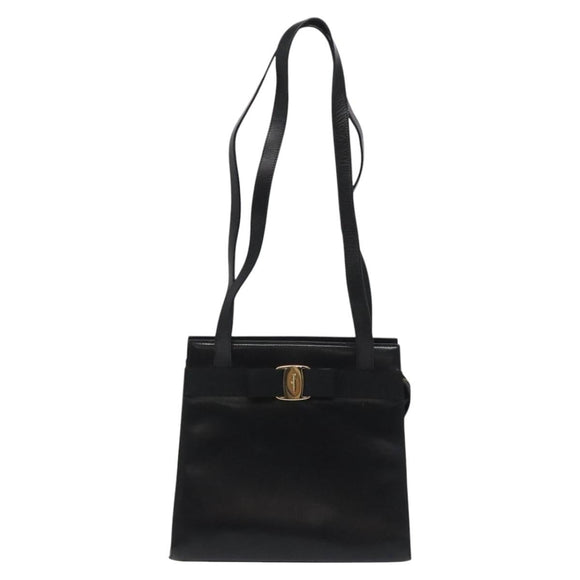 Salvatore Ferragamo Vala Shoulder Bag Leather Black Gold Auth BD443