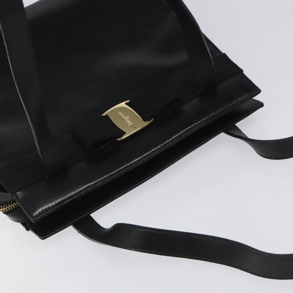 Salvatore Ferragamo Vala Shoulder Bag Leather Black Gold Auth BD443