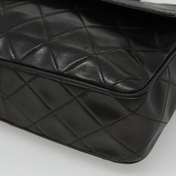 CHANEL Matelasse Tassel Shoulder Bag Lamb Skin Black Gold CC Auth BD484A