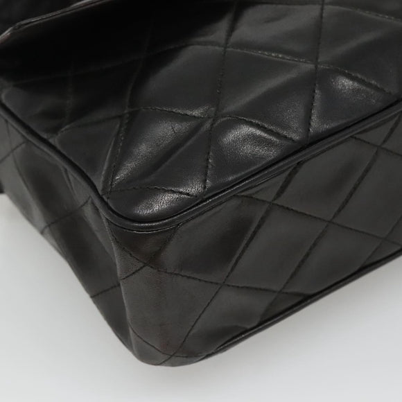 CHANEL Matelasse Tassel Shoulder Bag Lamb Skin Black Gold CC Auth BD484A