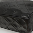 CHANEL Matelasse Tassel Shoulder Bag Lamb Skin Black Gold CC Auth BD484A-12