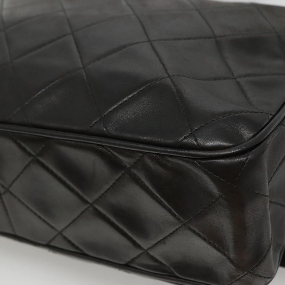 CHANEL Matelasse Tassel Shoulder Bag Lamb Skin Black Gold CC Auth BD484A