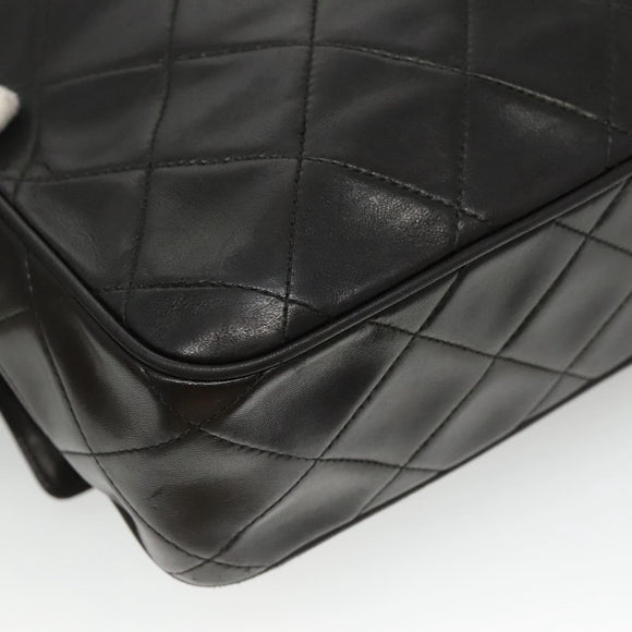 CHANEL Matelasse Tassel Shoulder Bag Lamb Skin Black Gold CC Auth BD484A