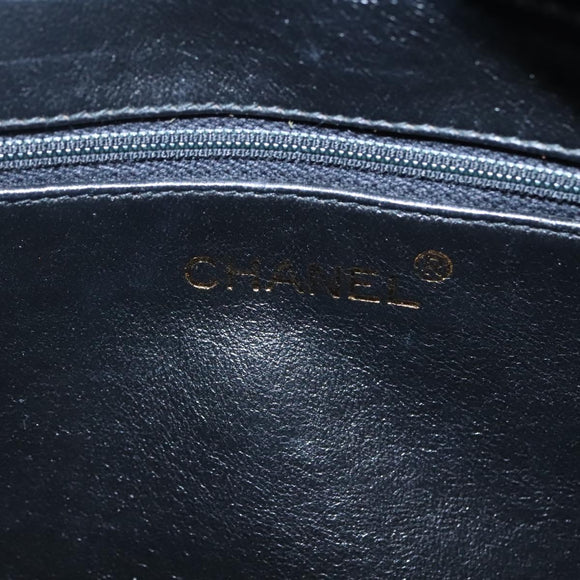 CHANEL Matelasse Tassel Shoulder Bag Lamb Skin Black Gold CC Auth BD484A