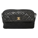 CHANEL Matelasse Tassel Shoulder Bag Lamb Skin Black Gold CC Auth BD484A-2