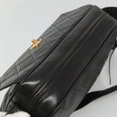 CHANEL Matelasse Tassel Shoulder Bag Lamb Skin Black Gold CC Auth BD484A-6