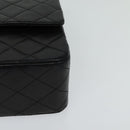 CHANEL Matelasse 25 Double Flap Chain Bag Lamb Skin Black Gold CC Auth BD485A-16