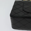 CHANEL Matelasse 25 Double Flap Chain Bag Lamb Skin Black Gold CC Auth BD485A-17