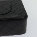CHANEL Matelasse 25 Double Flap Chain Bag Lamb Skin Black Gold CC Auth BD485A-18