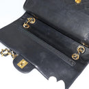 CHANEL Matelasse 25 Double Flap Chain Bag Lamb Skin Black Gold CC Auth BD485A-20