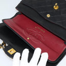 CHANEL Matelasse 25 Double Flap Chain Bag Lamb Skin Black Gold CC Auth BD485A-21