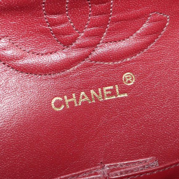 CHANEL Matelasse 25 Double Flap Chain Bag Lamb Skin Black Gold CC Auth BD485A