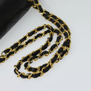 CHANEL Matelasse 25 Double Flap Chain Bag Lamb Skin Black Gold CC Auth BD485A-7