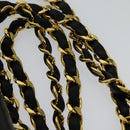 CHANEL Matelasse 25 Double Flap Chain Bag Lamb Skin Black Gold CC Auth BD485A-14