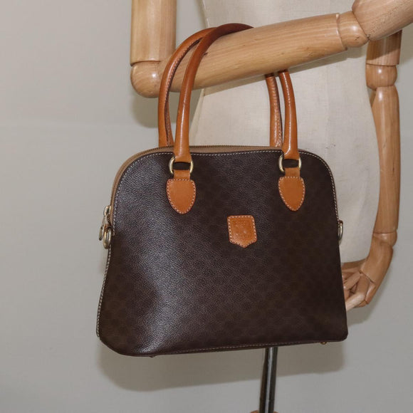 CELINE Macadam Canvas Hand Bag PVC Leather Brown Gold Auth BD487