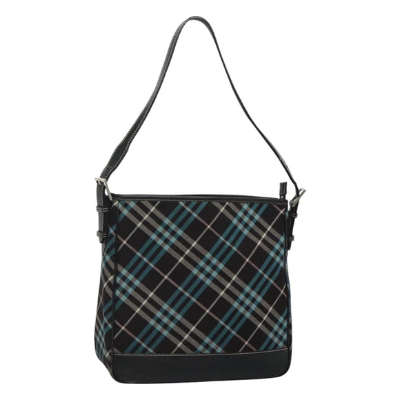 BURBERRY Nova Check Blue Label Shoulder Bag Canvas Blue Silver Auth BD488
