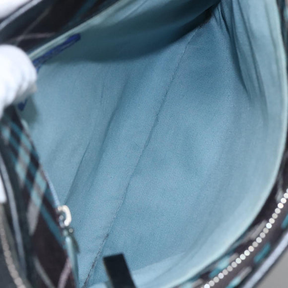 BURBERRY Nova Check Blue Label Shoulder Bag Canvas Blue Silver Auth BD488