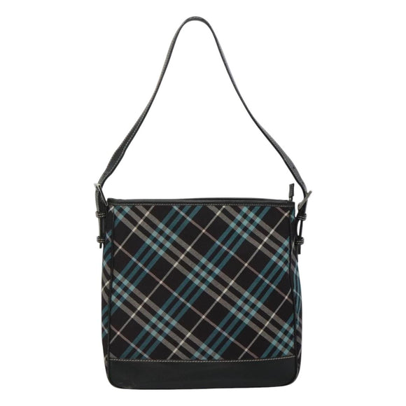 BURBERRY Nova Check Blue Label Shoulder Bag Canvas Blue Silver Auth BD488