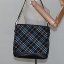 BURBERRY Nova Check Blue Label Shoulder Bag Canvas Blue Silver Auth BD488-21
