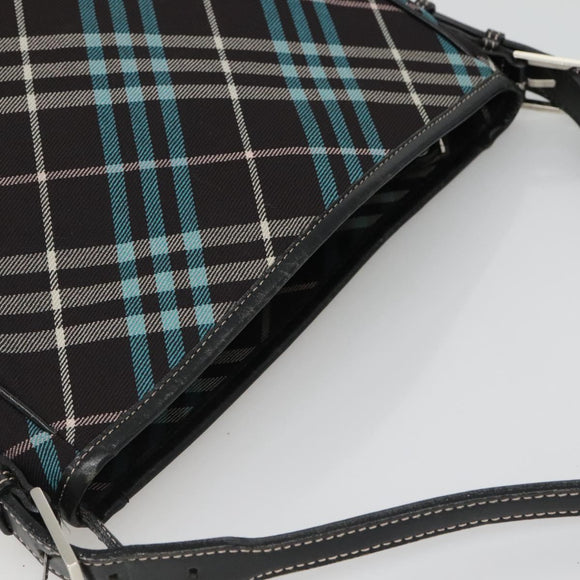 BURBERRY Nova Check Blue Label Shoulder Bag Canvas Blue Silver Auth BD488