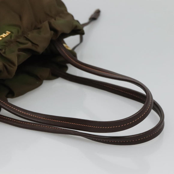 PRADA Tote Bag Nylon Khaki Gold Auth BD489