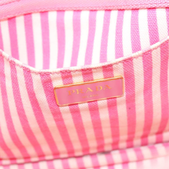 PRADA Canapa PM Hand Bag Denim 2way Pink Gold Auth BD514