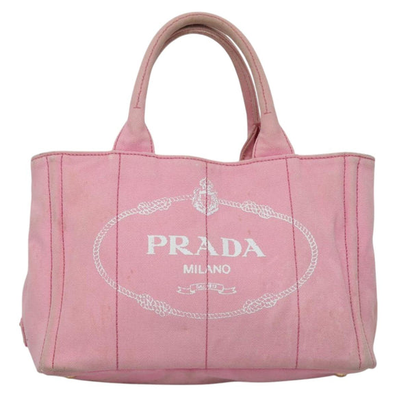 PRADA Canapa PM Hand Bag Denim 2way Pink Gold Auth BD514