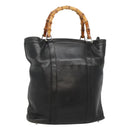 GUCCI Bamboo Hand Bag Leather Black Silver 000 1998 0508 Auth BD548-1