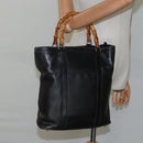 GUCCI Bamboo Hand Bag Leather Black Silver 000 1998 0508 Auth BD548-21