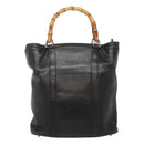 GUCCI Bamboo Hand Bag Leather Black Silver 000 1998 0508 Auth BD548-13