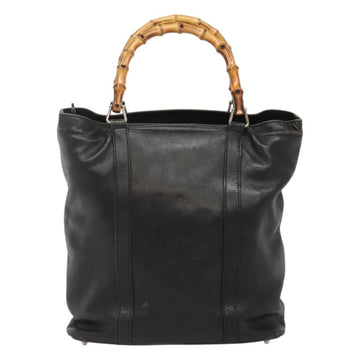 GUCCI Bamboo Hand Bag Leather Black Silver 000 1998 0508 Auth BD548 - 0