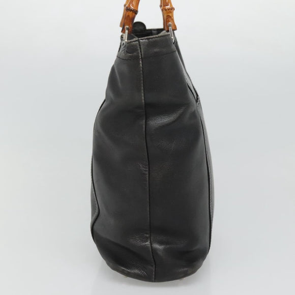 GUCCI Bamboo Hand Bag Leather Black Silver 000 1998 0508 Auth BD548